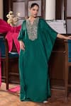 Buy_Seema Thukral_Emerald Green Silk, Satin Sequins, Stones, Embroidery Gunjan Embellished Kaftan _at_Aza_Fashions