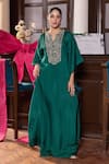 Seema Thukral_Emerald Green Silk, Satin Sequins, Stones, Embroidery Gunjan Embellished Kaftan _Online_at_Aza_Fashions