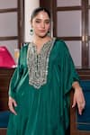 Buy_Seema Thukral_Emerald Green Silk, Satin Sequins, Stones, Embroidery Gunjan Embellished Kaftan _Online_at_Aza_Fashions