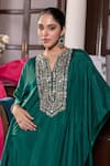 Seema Thukral_Emerald Green Silk, Satin Sequins, Stones, Embroidery Gunjan Embellished Kaftan _at_Aza_Fashions