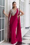Buy_Seema Thukral_Pink Georgette, Satin, Anmol Embellished Pre-draped Saree Set With Jacket _at_Aza_Fashions