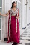 Seema Thukral_Pink Georgette, Satin, Anmol Embellished Pre-draped Saree Set With Jacket _at_Aza_Fashions