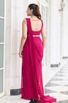 Seema Thukral_Pink Georgette, Satin, Anmol Embellished Pre-draped Saree Set With Jacket _Online_at_Aza_Fashions
