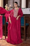 Buy Seema Thukral Pink Silk Embroidery, Sequins Split V-neck Sahiba Embellished Kaftan at Aza Fashions Buy_Seema Thukral_Pink Silk Embroidery, Sequins Split V-neck Sahiba Embellished Kaftan _at_Aza_Fashions