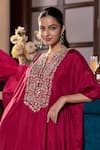 Seema Thukral Pink Silk Embroidery, Sequins Split V-neck Sahiba Embellished Kaftan Online at Aza Fashions Seema Thukral_Pink Silk Embroidery, Sequins Split V-neck Sahiba Embellished Kaftan _Online_at_Aza_Fashions