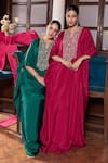 Buy Seema Thukral Pink Silk Embroidery, Sequins Split V-neck Sahiba Embellished Kaftan Online at Aza Fashions Buy_Seema Thukral_Pink Silk Embroidery, Sequins Split V-neck Sahiba Embellished Kaftan _Online_at_Aza_Fashions