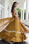 Buy_Seema Thukral_Gold Georgette, Satin, Organza Mirrors, Nidhi Embellished Blouse Lehenga Set _Online_at_Aza_Fashions