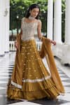 Shop_Seema Thukral_Gold Georgette, Satin, Organza Mirrors, Nidhi Embellished Blouse Lehenga Set _Online_at_Aza_Fashions