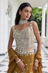 Shop_Seema Thukral_Gold Georgette, Satin, Organza Mirrors, Nidhi Embellished Blouse Lehenga Set 