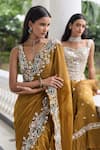 Seema Thukral_Gold Georgette, Satin, Organza Mirrors, Nidhi Embellished Blouse Lehenga Set _Online