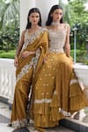 Buy_Seema Thukral_Gold Georgette, Satin, Organza Mirrors, Nidhi Embellished Blouse Lehenga Set _Online
