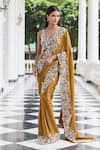 Buy_Seema Thukral_Gold Georgette, Organza, Niharika Embellished Blouse With Pre-stitched Saree _at_Aza_Fashions