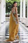 Seema Thukral_Gold Georgette, Organza, Niharika Embellished Blouse With Pre-stitched Saree _Online_at_Aza_Fashions