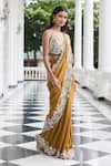 Buy_Seema Thukral_Gold Georgette, Organza, Niharika Embellished Blouse With Pre-stitched Saree 
