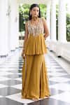 Buy Seema Thukral Gold Organza, Satin Embroidery, Supriya Embellished Peplum Top And Gharara Set at Aza Fashions Buy_Seema Thukral_Gold Organza, Satin Embroidery, Supriya Embellished Peplum Top And Gharara Set _at_Aza_Fashions