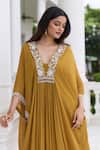 Buy_Seema Thukral_Gold Chiffon Beads, Sequins, Metallic Thread Shipra Embellished Draped Kaftan _Online_at_Aza_Fashions