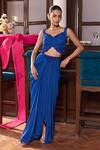 Seema Thukral Blue Georgette, Satin Sequins, Beads Anania Embellished Blouse With Draped Skirt Online at Aza Fashions Seema Thukral_Blue Georgette, Satin Sequins, Beads Anania Embellished Blouse With Draped Skirt _Online_at_Aza_Fashions