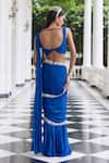 Seema Thukral_Blue Georgette, Organza, Alaya Embellished Pre-draped Saree Set With Jacket _Online_at_Aza_Fashions