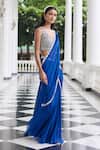 Buy_Seema Thukral_Blue Georgette, Organza, Alaya Embellished Pre-draped Saree Set With Jacket _Online_at_Aza_Fashions