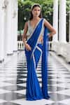 Shop_Seema Thukral_Blue Georgette, Organza, Alaya Embellished Pre-draped Saree Set With Jacket _Online_at_Aza_Fashions