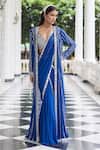 Buy_Seema Thukral_Blue Georgette, Organza, Alaya Embellished Pre-draped Saree Set With Jacket _at_Aza_Fashions