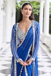 Buy_Seema Thukral_Blue Georgette, Organza, Alaya Embellished Pre-draped Saree Set With Jacket 