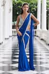 Buy_Seema Thukral_Blue Georgette, Satin Mirrors, Parul Embellished Blouse With Pre-draped Saree _at_Aza_Fashions
