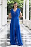 Buy_Seema Thukral_Blue Georgette, Satin Beads, Embroidery Khushi Embellished Pleated Jumpsuit _at_Aza_Fashions