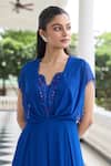 Buy_Seema Thukral_Blue Georgette, Satin Beads, Embroidery Khushi Embellished Pleated Jumpsuit _Online_at_Aza_Fashions