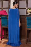 Shop_Seema Thukral_Blue Chiffon, Satin Sequins, Embroidery V-neck Kinaya Embellished Draped Kaftan _at_Aza_Fashions