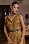 Seema Thukral_Gold Tissue, Satin Beads, Shivani Embellished Blouse With Pre-stitched Saree _Online_at_Aza_Fashions