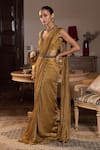 Buy_Seema Thukral_Gold Tissue, Satin Beads, Shivani Embellished Blouse With Pre-stitched Saree _Online_at_Aza_Fashions
