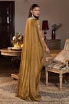 Shop_Seema Thukral_Gold Tissue, Satin Mirrors, Beads V-neck Heer Embellished Draped Kaftan _at_Aza_Fashions