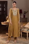 Buy_Seema Thukral_Gold Tissue, Silk, Satin Beads, Stones, Amrita Embellished Kaftan And Pant Set _at_Aza_Fashions