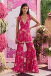 Buy Seema Thukral Pink Organza, Satin Embroidery, Mahima Printed Peplum Top And Flared Pant Set at Aza Fashions Buy_Seema Thukral_Pink Organza, Satin Embroidery, Mahima Printed Peplum Top And Flared Pant Set _at_Aza_Fashions