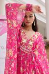Shop Seema Thukral Pink Chiffon Mirrors, Embroidery V-neck Ridhi Printed Kaftan Online at Aza Fashions Shop_Seema Thukral_Pink Chiffon Mirrors, Embroidery V-neck Ridhi Printed Kaftan _Online_at_Aza_Fashions