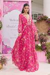 Seema Thukral Pink Chiffon Mirrors, Embroidery V-neck Ridhi Printed Kaftan at Aza Fashions Seema Thukral_Pink Chiffon Mirrors, Embroidery V-neck Ridhi Printed Kaftan _at_Aza_Fashions