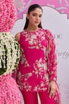 Shop_Seema Thukral_Pink Georgette, Organza Embroidery, Foil Printing Sanam Embellished Kurta Set _Online_at_Aza_Fashions