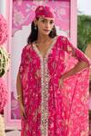 Seema Thukral_Pink Georgette, Satin Mirrors, Myra Printed Embellished Kaftan And Pant Set _Online_at_Aza_Fashions