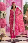 Buy_Seema Thukral_Pink Georgette, Satin Mirrors, Myra Printed Embellished Kaftan And Pant Set _at_Aza_Fashions