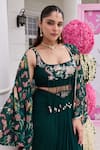 Buy_Seema Thukral_Emerald Green Georgette Embroidery, Sequins, Vera Embellished Cape Skirt Set _Online_at_Aza_Fashions