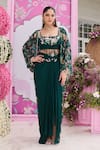 Buy_Seema Thukral_Emerald Green Georgette Embroidery, Sequins, Vera Embellished Cape Skirt Set _at_Aza_Fashions