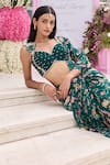 Shop_Seema Thukral_Emerald Green Georgette Beads Ashvi Printed Pre-draped Skirt Saree With Blouse _Online_at_Aza_Fashions
