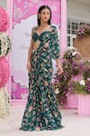 Seema Thukral_Emerald Green Georgette Beads Ashvi Printed Pre-draped Skirt Saree With Blouse _at_Aza_Fashions