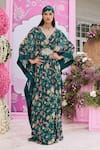 Buy_Seema Thukral_Emerald Green Georgette Stones, Foil Astha Printed Embellished Draped Kaftan _at_Aza_Fashions