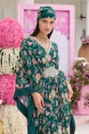 Buy_Seema Thukral_Emerald Green Georgette Stones, Foil Astha Printed Embellished Draped Kaftan _Online_at_Aza_Fashions
