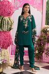 Buy_Seema Thukral_Emerald Green Silk, Satin, Organza Tassels, Beads, Syna Embellished Kurta Set _at_Aza_Fashions