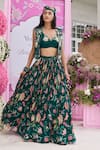 Buy_Seema Thukral_Emerald Green Georgette, Satin Embroidery, Sabha Embellished Jacket Lehenga Set _at_Aza_Fashions