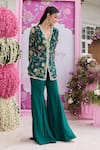 Buy_Seema Thukral_Emerald Green Georgette, Sheena Printed Embellished Jacket And Flared Pant Set 