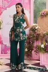 Shop_Seema Thukral_Emerald Green Georgette, Satin, Organza Embroidery Round Neck Rashi Kurta Set _Online_at_Aza_Fashions
